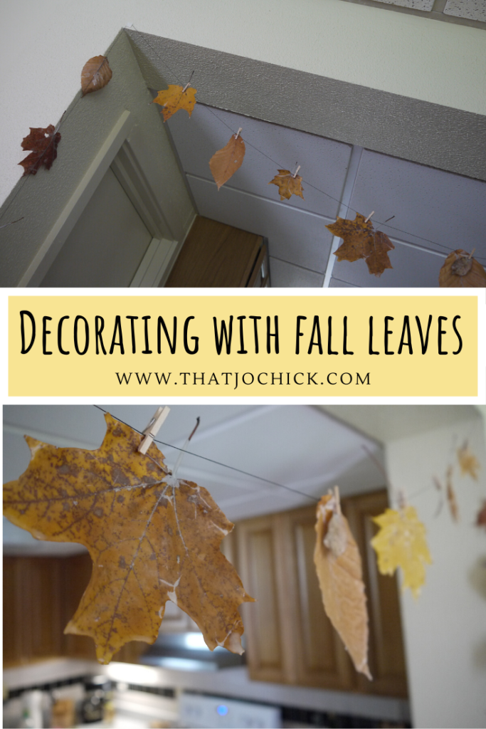 Decorating with fall leaves portrait