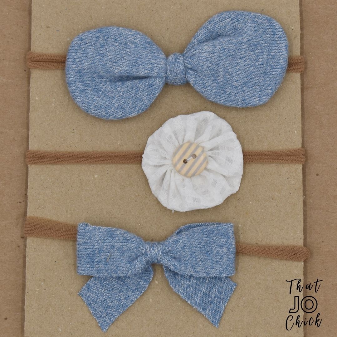 Blue and White Newborn Headband Set