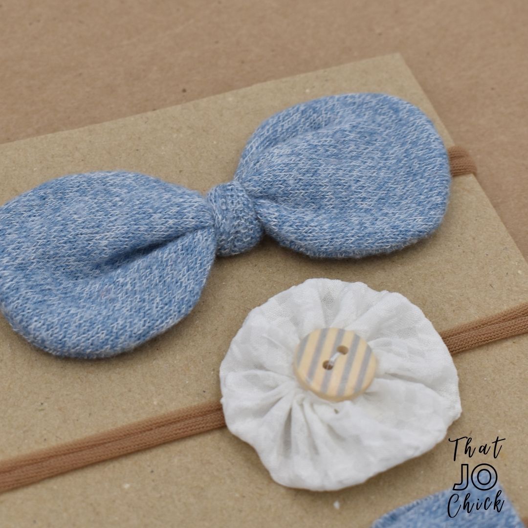 Blue and White Newborn Headband Set