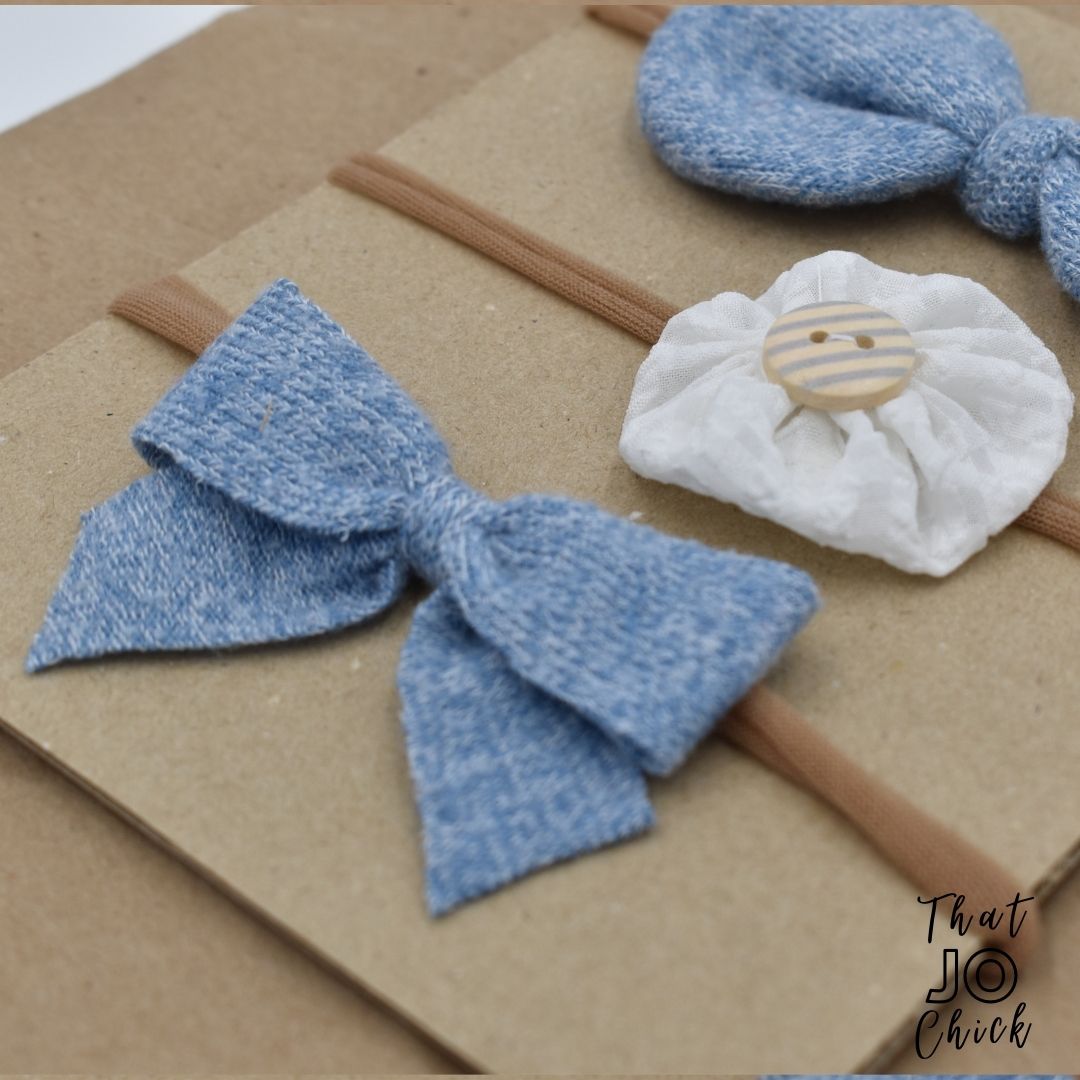 Blue and White Newborn Headband Set