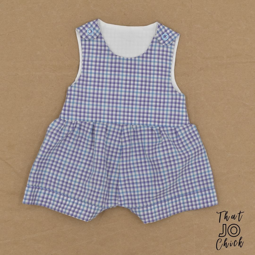Hand made cotton plaid newborn romper