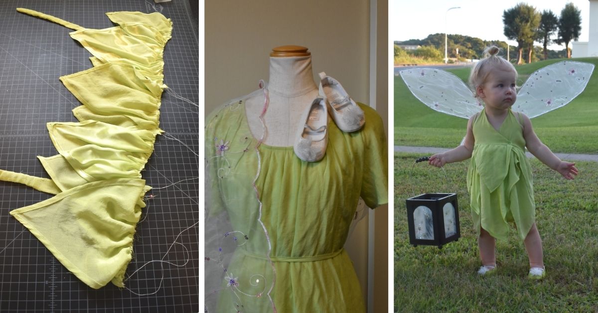 DIY Tinkerbell costume created from thrifted materials